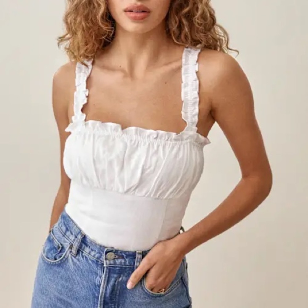 Reformation Candella Linen Top in White Size 6